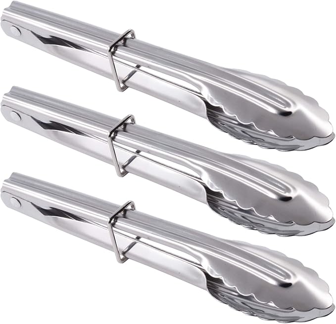 HINMAY Mini Stainless Steel Serving Tongs Small Tongs Set (7-Inch 3 Pieces)