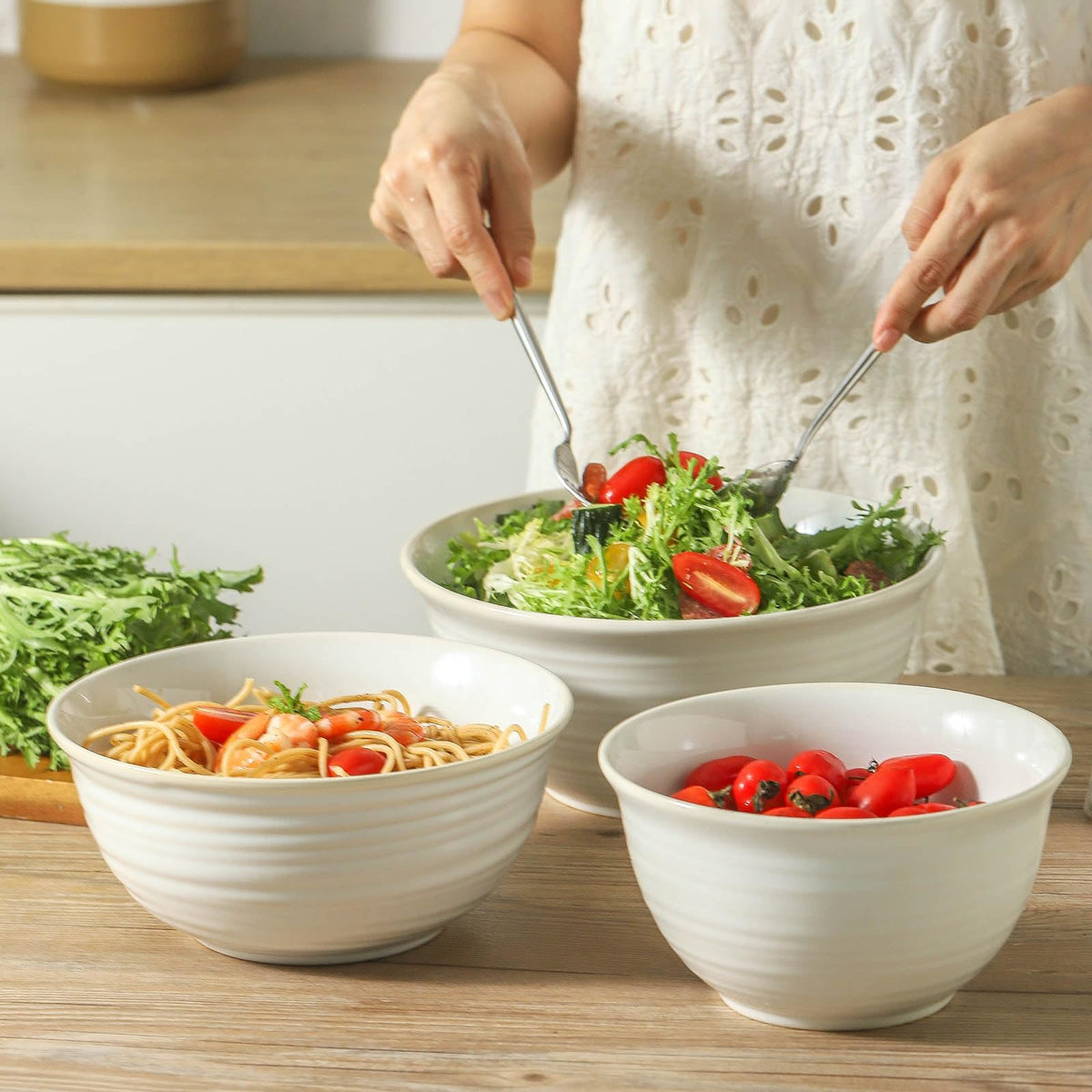 HASENSE Soup Bowls for Kitchen, 40 Ounce Large Cereal Bowls, 7 Inch Ceramic Serving Bowls for Salad Pasta Soup Popcorn, Dishwasher & Microwave Safe, Set of 4(Blue)