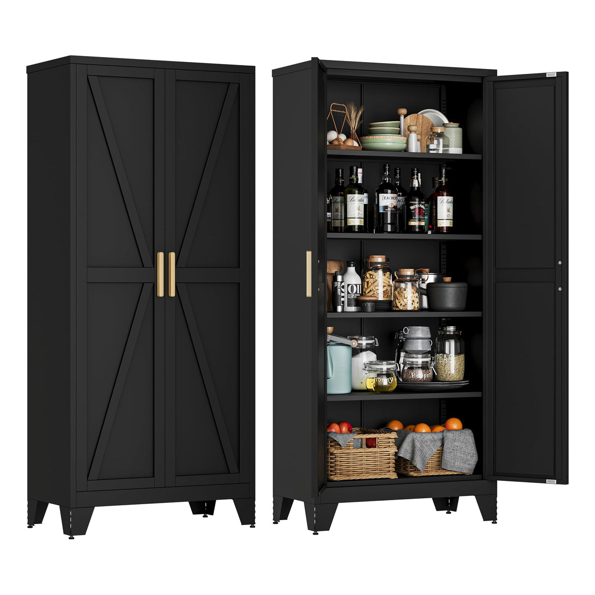 LCAOPC 71" Tall Pantry Storage Cabinet with Drawer and Adjustable Shelves, Freestanding Tall Kitchen Cupboard Storage Cabinet for Kitchen,Dining Room, Living Room, White