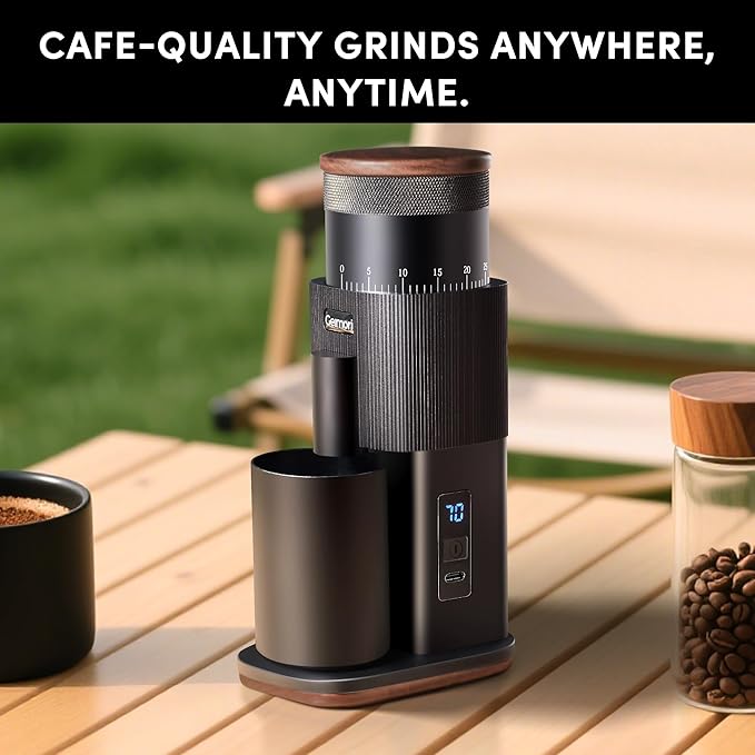 Portable Electric Burr Coffee Grinder,Wirsh Geimori T38 with 3600mAh Battery& Stepless Adjustment for Espresso,Pour Over,French Press, Single Dose, Fast USB-C Charging,Travel & Home Use,Black