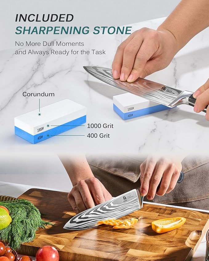 KYOKU 8" Chef Knife - German Steel Kitchen Knife with Sharpening Stone