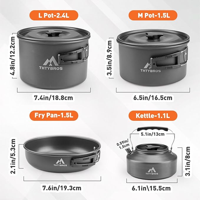 27pcs Camping Cooking set for 2-4 People, Portable Cookware Set with Kettle, Pots & Pans, Stainless Steel Utensils, Plates, Dishware for Backpacking, Picnic, Outdoor Adventures