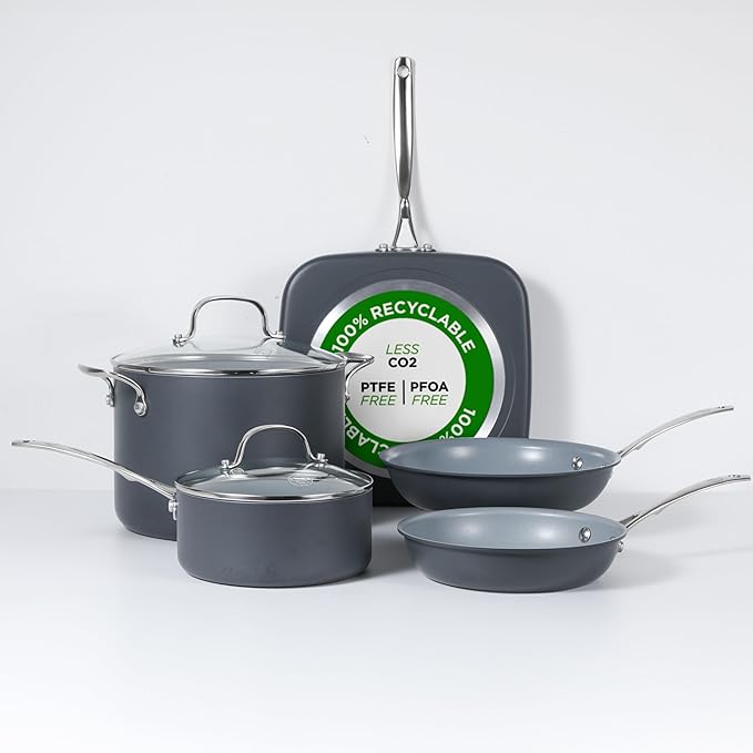 Commercial CHEF 7-Piece ECOPAN Hard Anodized Aluminum Cookware Set, CHECO7