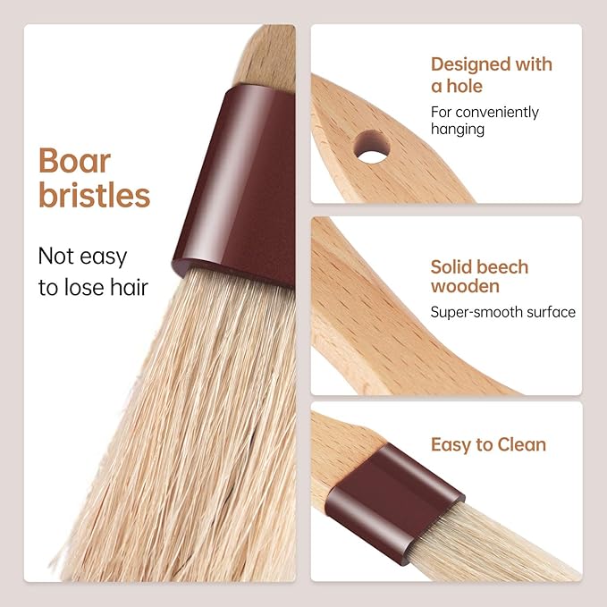 Pastry Brushes for Baking Basting Brush with Boar Bristles and Beech Hardwood Handles Culinary Oil Brush for Barbecue Butter Grill BBQ Sauce Baster Marinade Kitchen Food Cooking Brushes (1/1.5")
