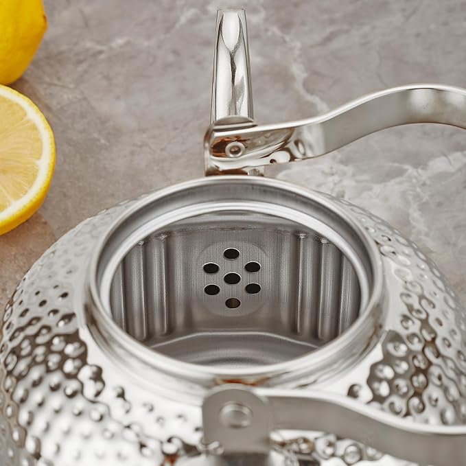 SANQIAHOME Antique 1.4L (45 Oz) Stainless Steel Teapot with Infuser Silver
