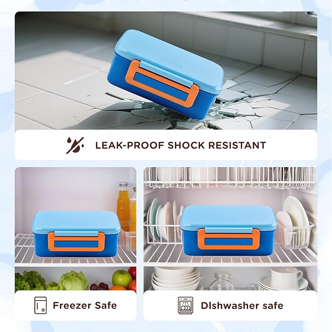 JXXM Bento Lunch Box for Kids With 8oz Thermo, Leakproof Bento Box with with 2 Compartments, Insulated Bottle, Lunch Bag, BPA Free Dishwasher Safe for School Girls Boys (Blue)