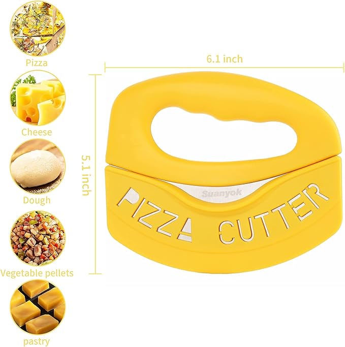 Suanyok Pizza Cutter Stainless Steel Rocker Blade with Cover(Yellow)