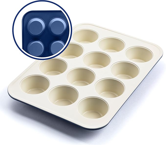 GreenLife 12 Cup Ceramic Nonstick Muffin Pan, Navy
