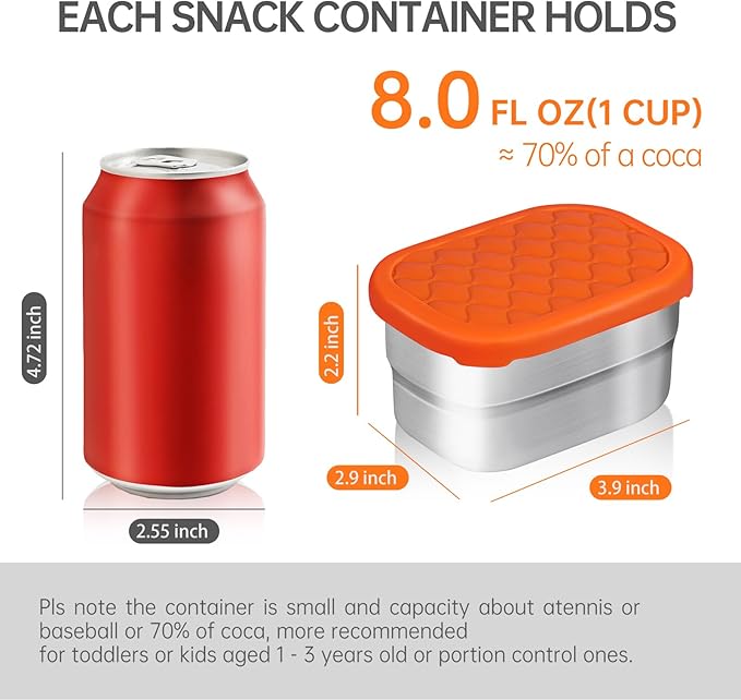 IUAOWEI 3Pack 8oz Stainless Steel Snack Containers for Kids,snack box small