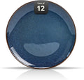 Organic Shape Highland Ceramic Dinner Plates, 12pcs 11.65 Inch Handmade Reactive Glaze Stoneware Plates with Wavy Edge, for Kitchen, Microwave & Dishwasher Safe, Scratch Resistant-Blue