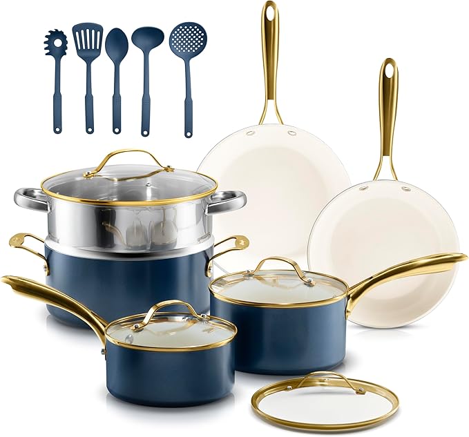 GOTHAM STEEL 15 Pc Pots and Pans Set Non Stick Ceramic Cookware Set