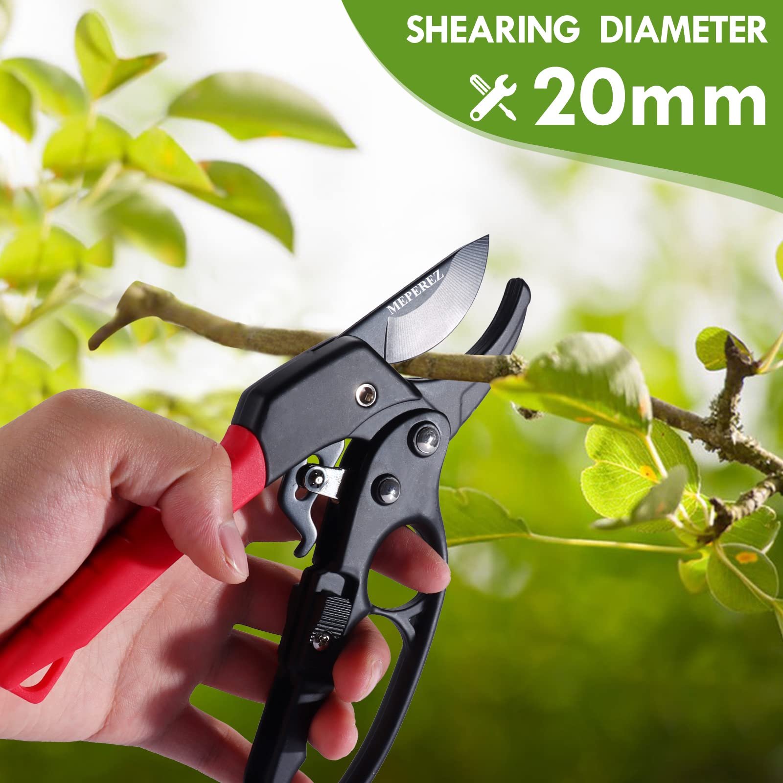 MEPEREZ Premium pruning shears for gardening, Work 3 times easier, Pruners heady duty, Sharp garden clippers cuting florist flower, hedge, herb, rose, Indoor live plants, Arthritis weak hand snips