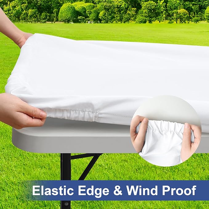 homing Square Table Cloth Cover, Water-Resistant Polyester Elastic Fitted Tablecloth, Washable Table Protector for Picnic, Camping, Outdoor (White, 34" x 34")