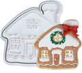 Flycalf Christmas Cookie Cutters House Shapes with Plunger Stamps Holiday PLA Baking Accessories Cutter Molds Gifts Decorative Party 3.5" Kitchen Cake Supplies