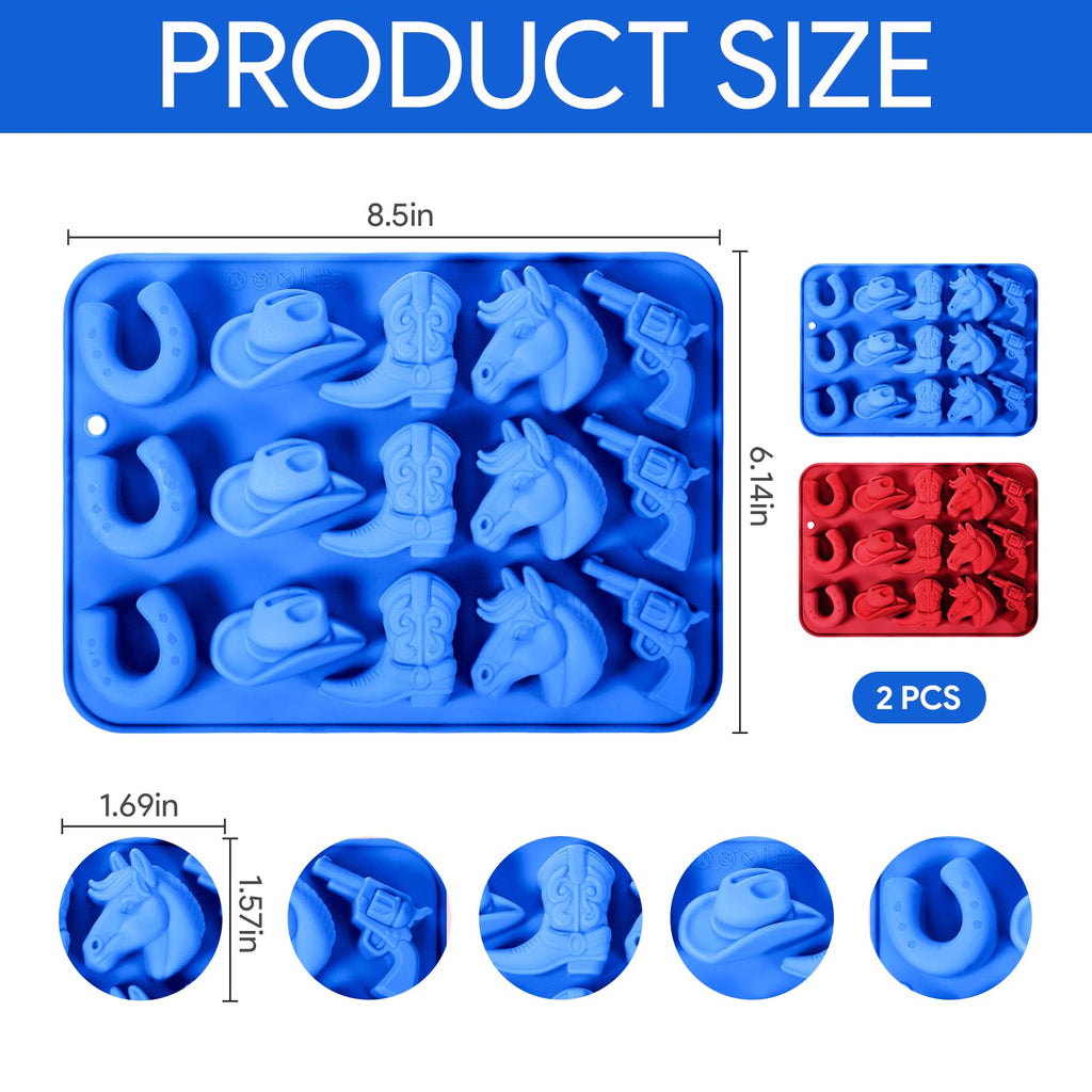 2 PCS Cowboy Chocolate Molds, Cowboy Hat, Boots, Saddle Shaped Cakesicle Molds Silicone, Western Party Theme, For Cupcakes, Cake Pops, Jellies, Chocolates, Candies(Blue,Red)