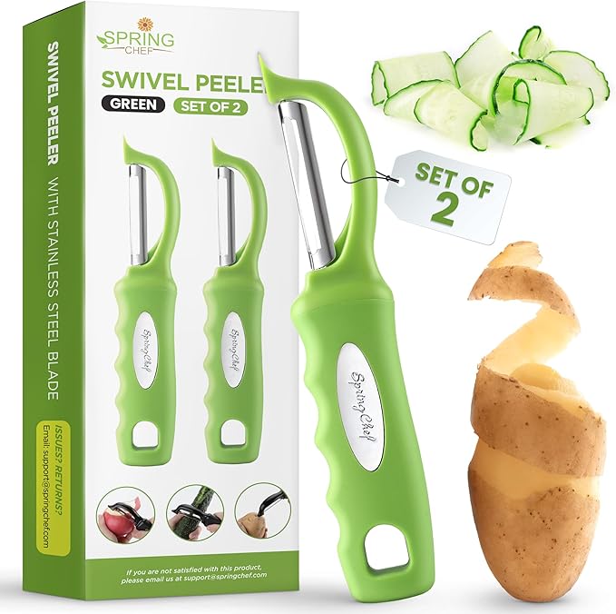 Spring Chef Swivel Vegetable Peeler with Soft Grip Handle, Set of 2, Green