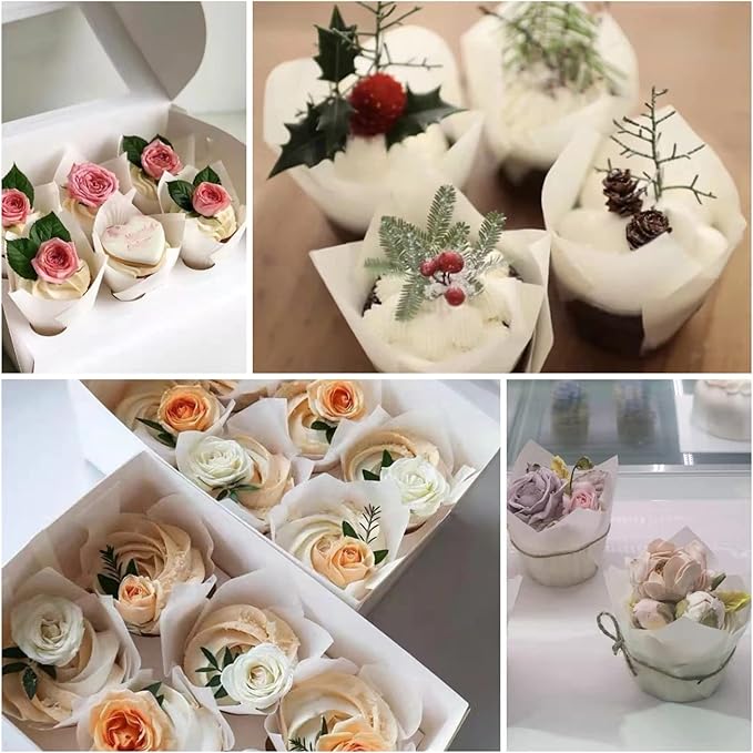 MyBakning 500 pcs Large size White Tulip Baking Cups 2-1/4"(Base diameter) x 4"(Wall height) Greaseproof paper baking cupcake Muffin liners