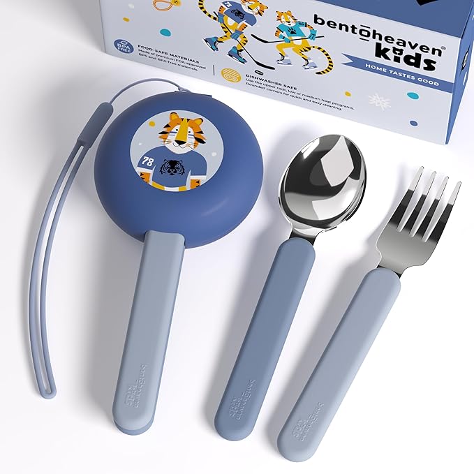 Bentoheaven Kids Utensils Set with Case, Reusable Fork & Spoon, Tiger