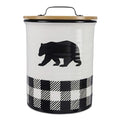 Young's Ceramic Treat Jar with Airtight Lid, Black and White Buffalo Plaid Bear Dog Treat Container, Decorative Cat Food Storage Canister