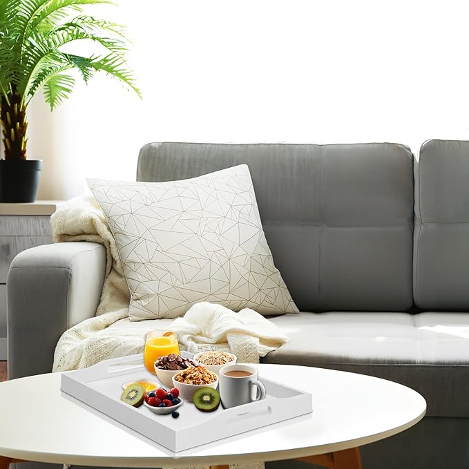 RRX Bamboo Food Serving Tray with Handles,Breakfast Bed Tray (White)