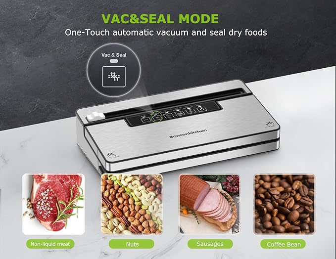 Bonsenkitchen Vacuum Sealer for Food, with Cutter&Bag Storage,Silver Black