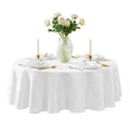 Newbridge Barcelona Luxury Damask Fabric Tablecloth, 70” Round, White, 100% Polyester, No Iron, Soil Resistant Dining Room, Party and Banquet Table Cover