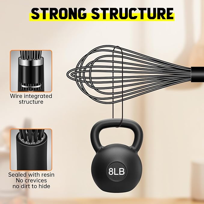 HOTEC 4 Pieces Silicone Whisks Set, Wire Balloon Whisks for cooking Egg Beater, Non-slip Handle Whisk for Non-stick Cookware Perfect for Cooking, Stirring, Beating and Blending,Black