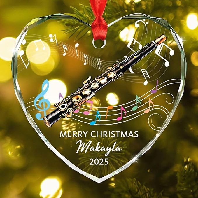 Customized Piccolo Instrument Glass Christmas 2026 Ornament, Personalized Year Text Name Piccolo Player Xmas Ornaments Gift for Husband Wife Dad Mom Kids, Unique Piccolos Musical Instrument Ornament