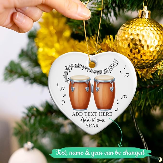 Bongo Drums Ceramic Ornament Gift for Music Band, Personalized Drummer Xmas Tree Ornaments with Text Name Year, Custom Bongo Drums Player Christmas Ornament 2026, Instruments Xmas Keepsakes