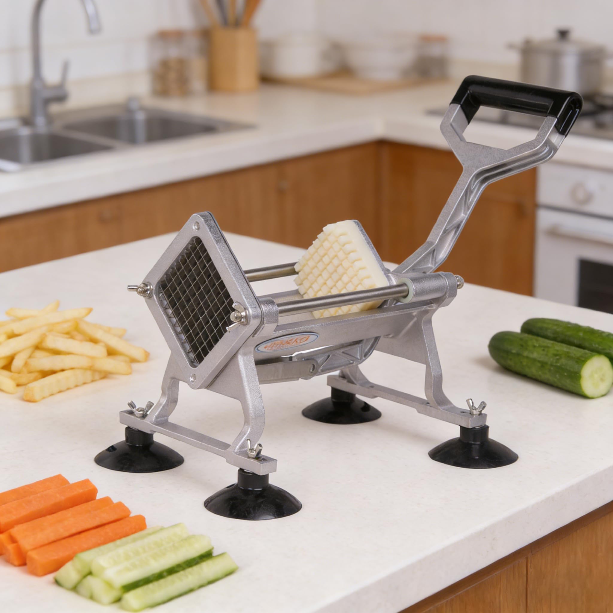 Hakka French Fry Cutter, Commercial Vegetable Chopper Potato Slicer Stainless Steel French Fries Machine with Suction Feet for Patatoes/Carrots/Cucumbers, including 3 Blades(1/4", 3/8",1/2")