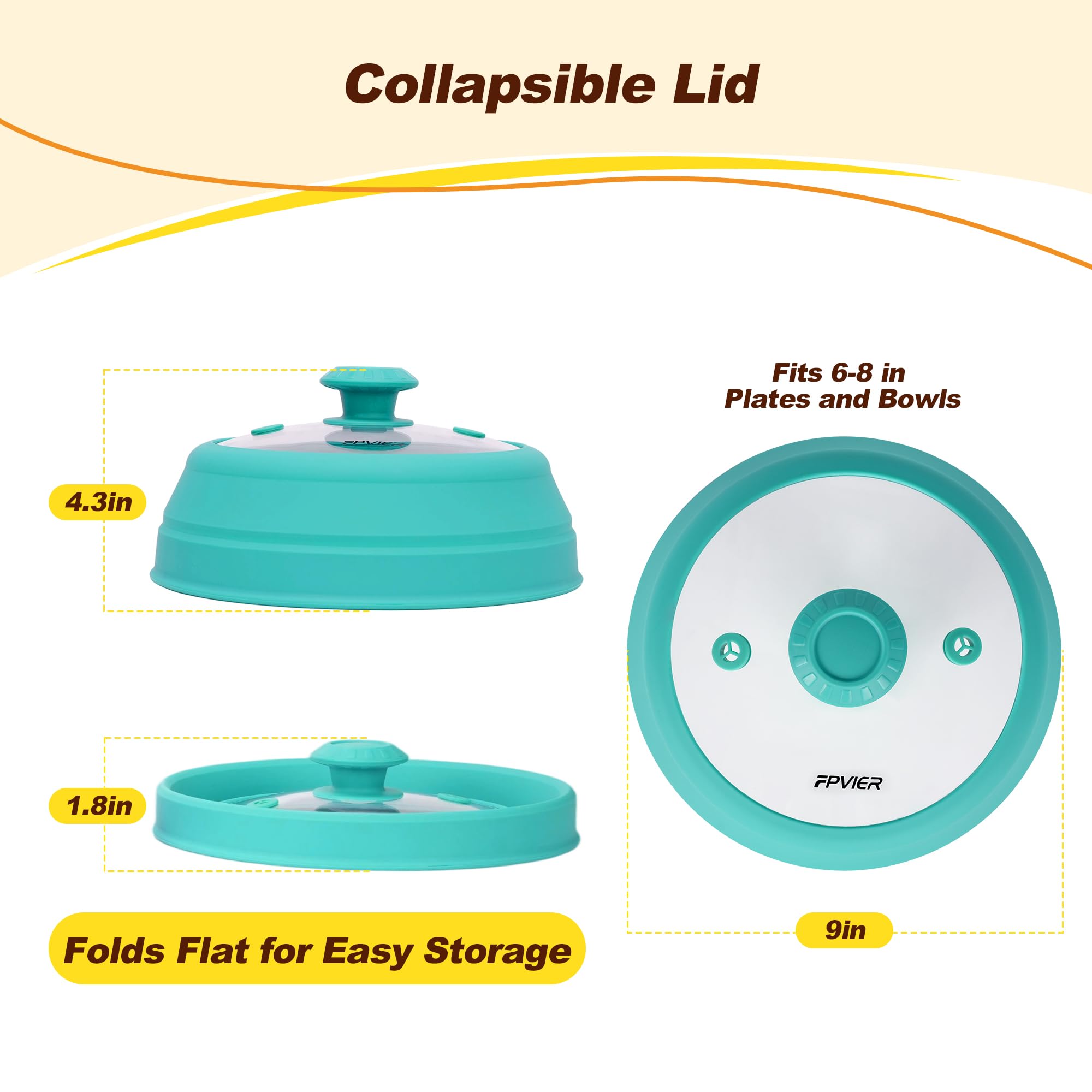 Microwave Splatter Cover, Vented Silicone & Glass Anti-Splatter Lid with Handle, Collapsible Food Plate Cover Fits 6–11 Inch Plates and Bowls (Blue, 9inch)