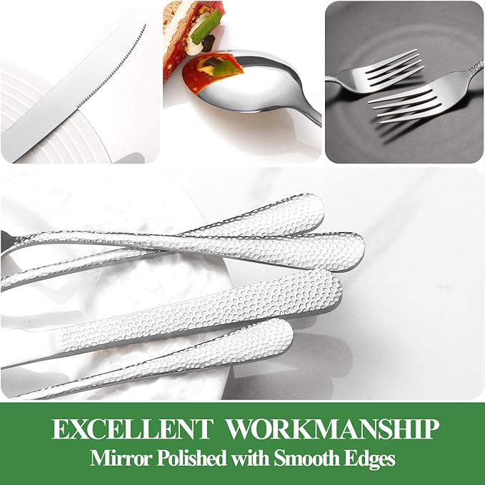 40 Pcs Silverware Set for 8, Food Grade Stainless Steel Flatware Set, Eating Utensils Sets Include Fork/Knife/Spoon, Reusable Cutlery Set for Home Kitchen, Dishwasher Safe, Wave Hammered