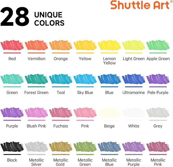 Shuttle Art 28 Colors Dual Tip Acrylic Paint Markers, Brush Tip and Fine Tip Acrylic Paint Pens for Rock, Ceramic, Wood, Canvas, Plastic, Glass, Stone, Calligraphy, Card Making, DIY Football Crafts