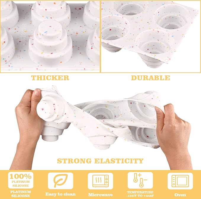 Sakolla 2 Pack 3 Tier Mini Cake Molds, 6 Cavity Silicone Cake Molds for Baking Cake Pop, Cakesicle, Brownie and Mousse (Confetti)