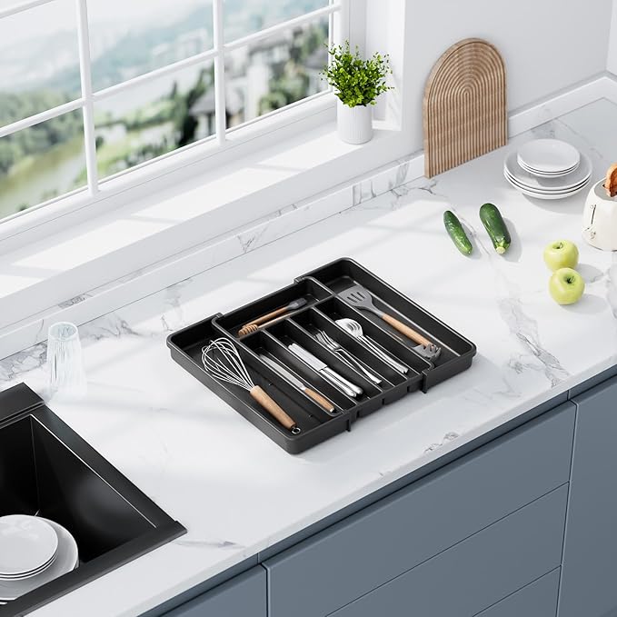 Aujen Silverware Drawer Organizer, Adjustable Utensil Cutlery Tray