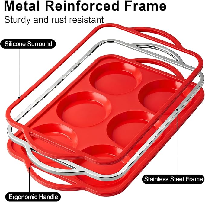Puyeipt 4 Inch Jumbo Muffin Top Pans with Metal Frame, 2 Pack, 12 Cups