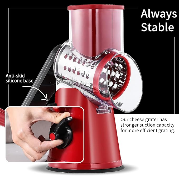 Geedel Rotary Cheese Grater Hand Crank, Cheese Shredder Mandoline Slicer