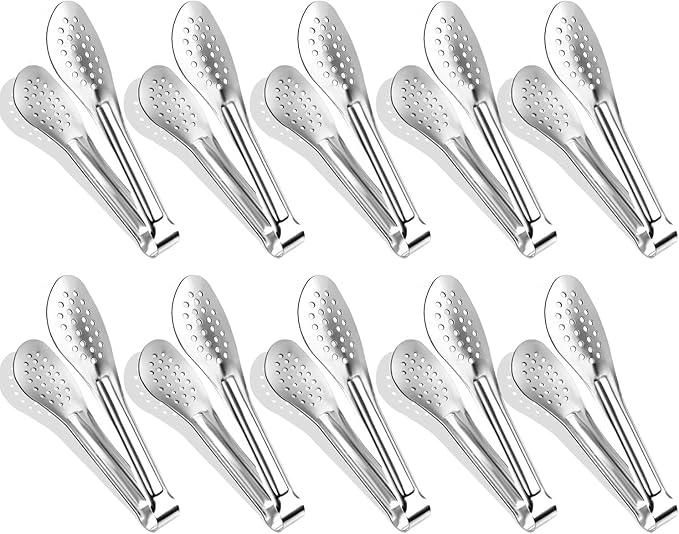 10PCS 5 Inch mini tongs Serving Tongs Small Kitchen Tongs Silver