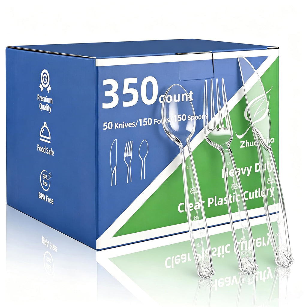 350pc Heavy Duty Plastic Silverware Set: 150 Forks/150 Spoons/50 Knives