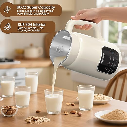 SUNVIVIPRO 60oz Nut Milk Maker Machine, 8 in 1 Soy Milk Maker Blender with Delay Start/Keep Warm/Self Clean, Touch Screen Food Processor for Soy/Nut/Oat Milk, Juice, Milkshake, Rice Paste & Boil Water