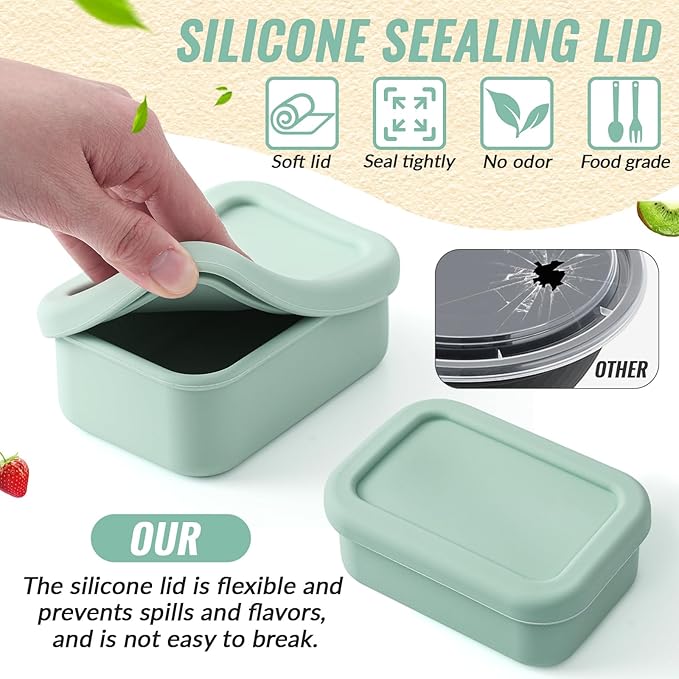 Teenyyou 6 Packs 1 Cup Silicone Freezer Molds with Lids Silicone Soup Freezer Molds Rectangle Reusable Food Preserving Tray Freezing Ice, Leftovers and Meal Prep(Sage Green, Beige)