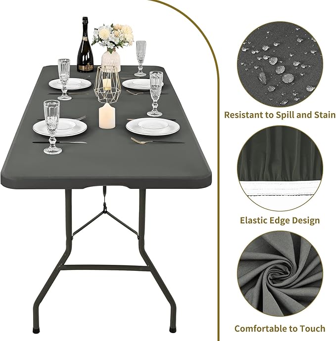 REWOMC 6 Pack Stretch Table Top Cap Cover, Gray, 30" x 96"