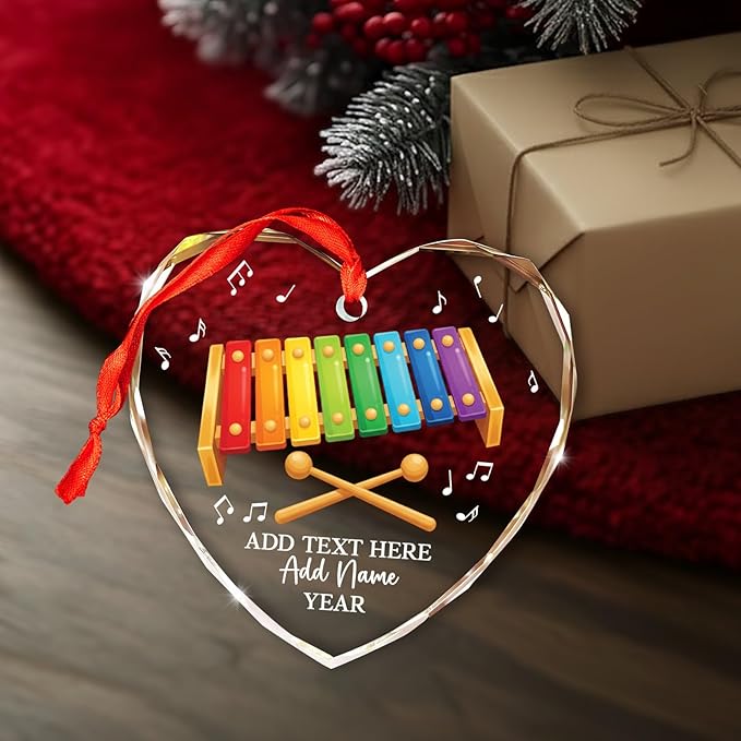 Personalized Xylophone Player Christmas Glass Ornament, Custom Text Name & Year Xylophone Xmas Ornament, Xylophonist Christmas Tree Hanging Ornaments 2026, Gift for Men Women Instrument Lover