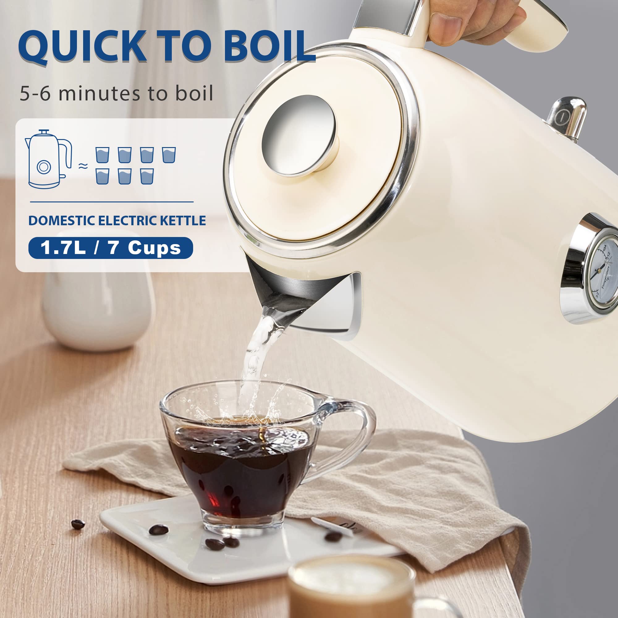 PUKOMC Electric Kettle, 1.7L Stainless Steel Electric tea kettle