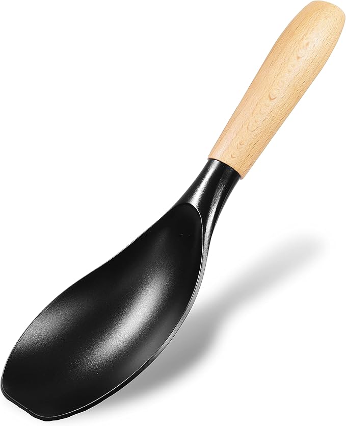 Non Stick Heat Resistant Nylon Spoon Short Wooden Handle 8.3”