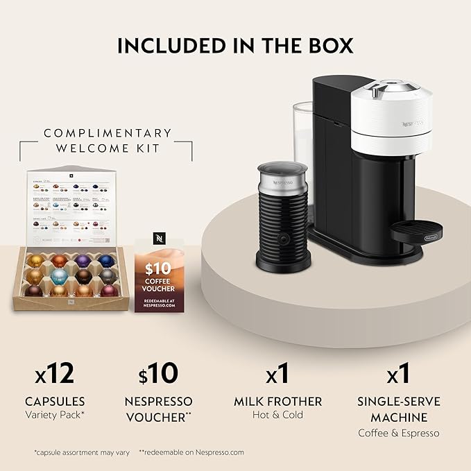 Nespresso Vertuo Next Coffee Machine with Milk Frother, White