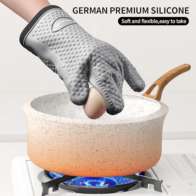 MAD SHARK Silicone Oven Mitts with Fingers Heat Resistant 450°F in Kitchen