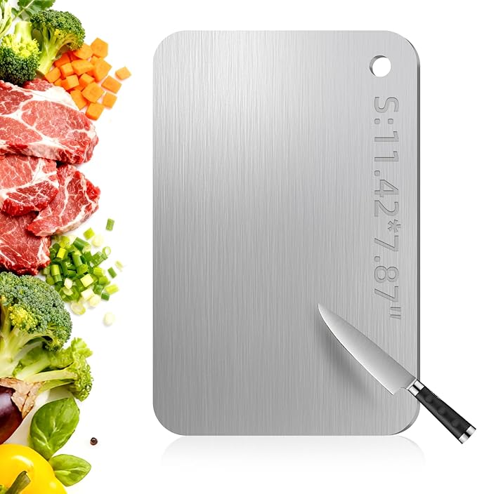 Katori Titanium Cutting Board, 100% Pure Titanium Cutting Boards for Kitchen, Double-side Available Cutting Board for Vegetables, Meat, Fruits, Easy to Store and Clean (S)