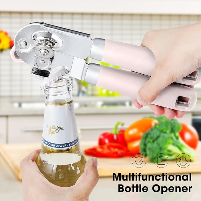 Beneno Heavy Duty Hand Can Opener Manual with Magnet, Light Pink