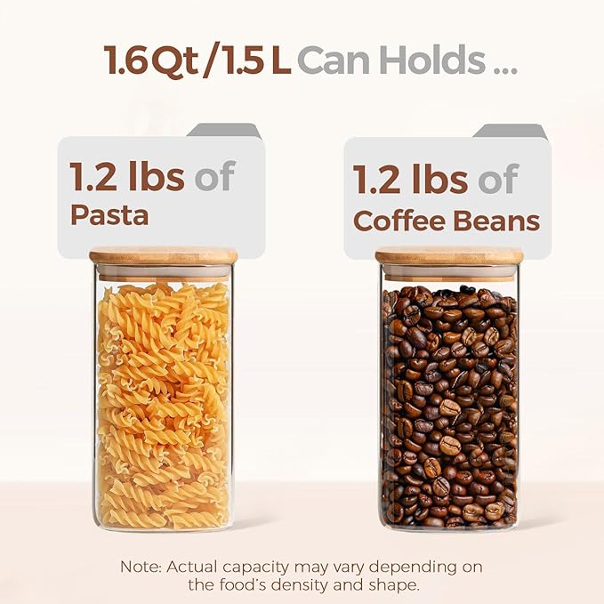 ComSaf Glass Storage Containers wtih Lids 1.6 Qt, Set of 3 Food Storage Jar